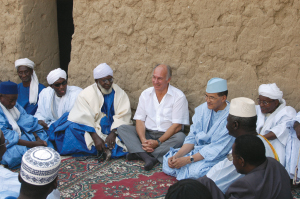 His Highness the Aga Khan, center, with Mali Prime Minister Timbuktu, right, in 2003. The Aga Khan Trust for Culture has restored several important historic sites in the country, as well as created a major urban park for its residents. 