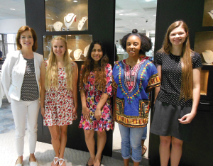 Loggins Jewelers’ Susan Pappas Sanders with scholarship winners Abigail Benton, Simran Rahman, Rachel Brown and Erin Porter.