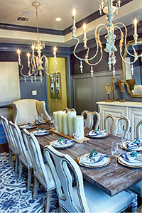The dining room of a Toll Brothers model home in the luxury gated section of Fox Bend.