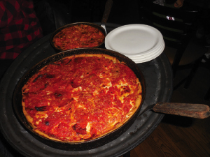 A deep-dish pizza from Lou Malnati’s Pizzeria.