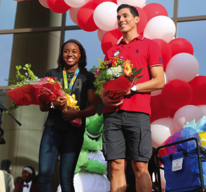 Sugar Land welcomed home 2016 Olympic athletes Simone Manuel and Steven Lopez with a celebration at Sugar Land Town Square last August. Photo by Zoë Favre.