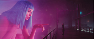 Ana De Armas as Joi and Ryan Gosling as K in Alcon Entertainment’s action thriller Blade Runner 2049.