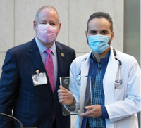 CEO Joe Freudenberger with Dr. Gildardo Andres Ceballos who was named OakBend Medical Center’s 2020 Physician of the Year.