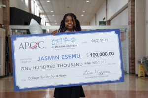 Hightower High School student Jasmin Esemu was awarded a C. Jackson Scholarship Award in the amount of $100,000 from American Productivity & Quality Center.